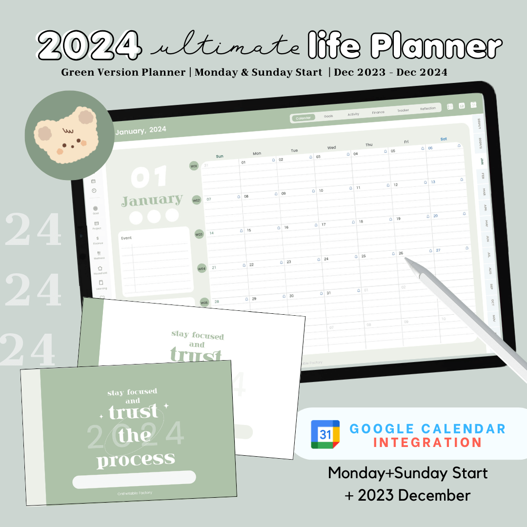2024 Digital Life Planner แพลนเนอร์แบบลงวันที่ | Green