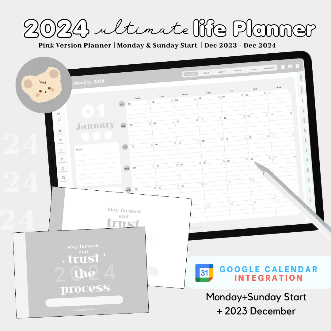 2024 Digital Life Planner แพลนเนอร์แบบลงวันที่ | Grey
