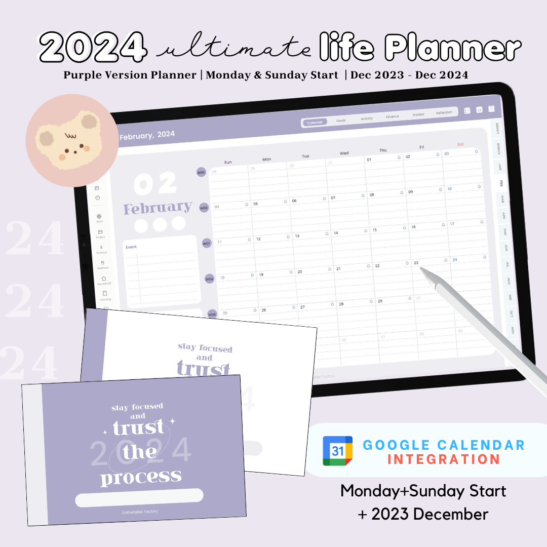 2024 Digital Life Planner แพลนเนอร์แบบลงวันที่ | Purple